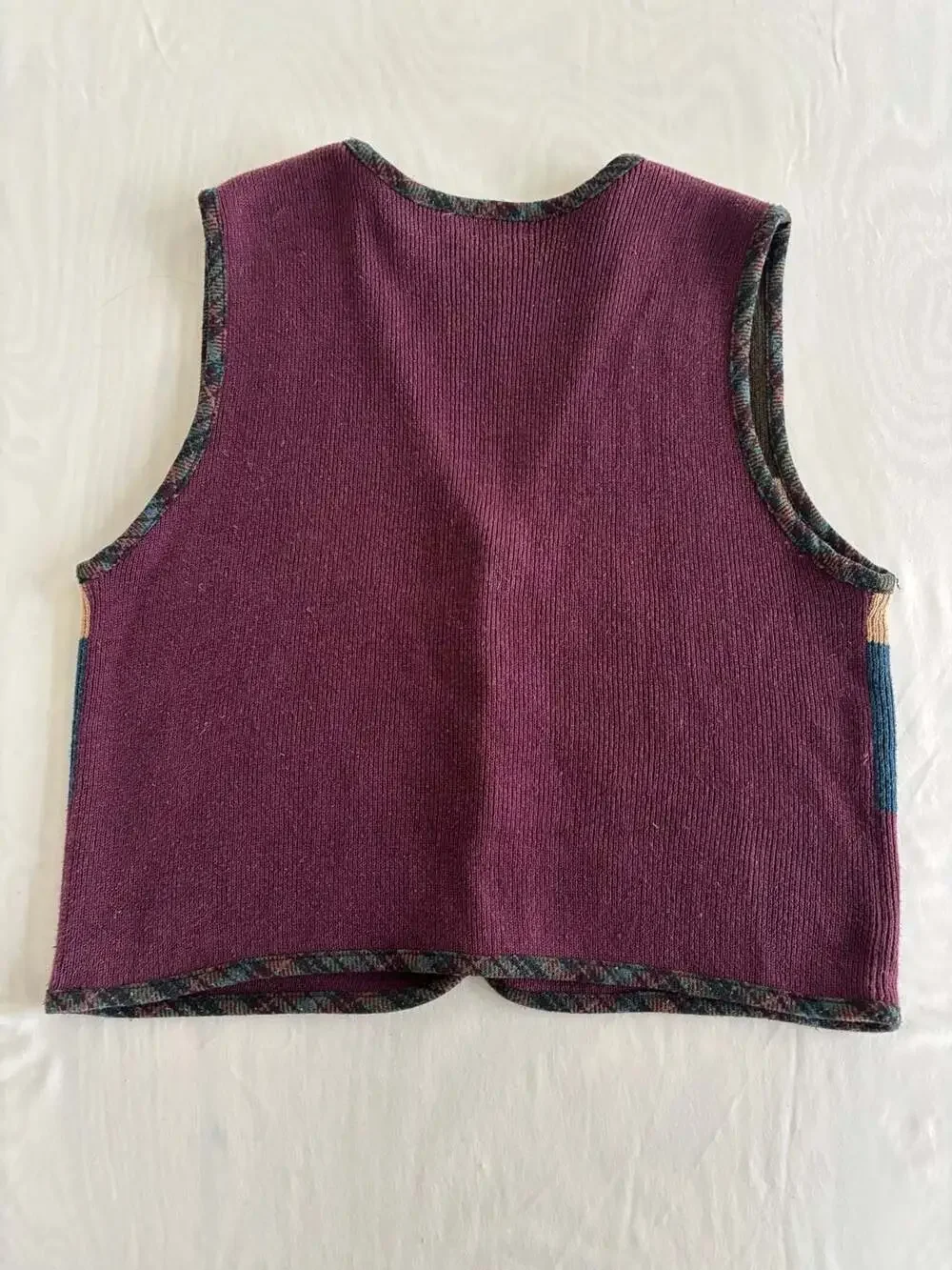 Lucia Vintage Embroidered Plaid Leaf Knit Sweater Vest Size Large